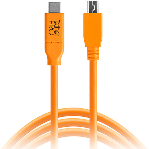 TThumbnail image for Tether Tools TetherPro USB Type-C Male to 5-Pin Micro-USB 2.0 Type-B Male Cable (15', Orange)